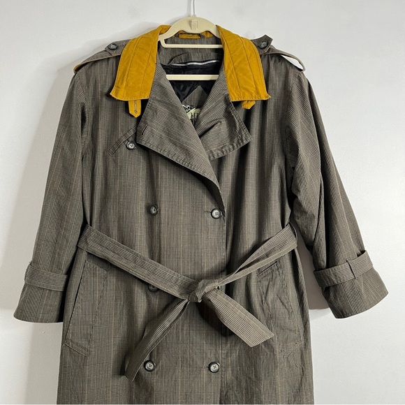 Vintage Fleet Street Glen Plaid Cotton Trench Coat Belted Double Breast Size 14 - Picture 2 of 12